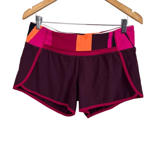 lululemon athletica Pants - Lululemon Run Times Short *4-way Stretch Bordeaux Drama Blossom Stripe Sz 8